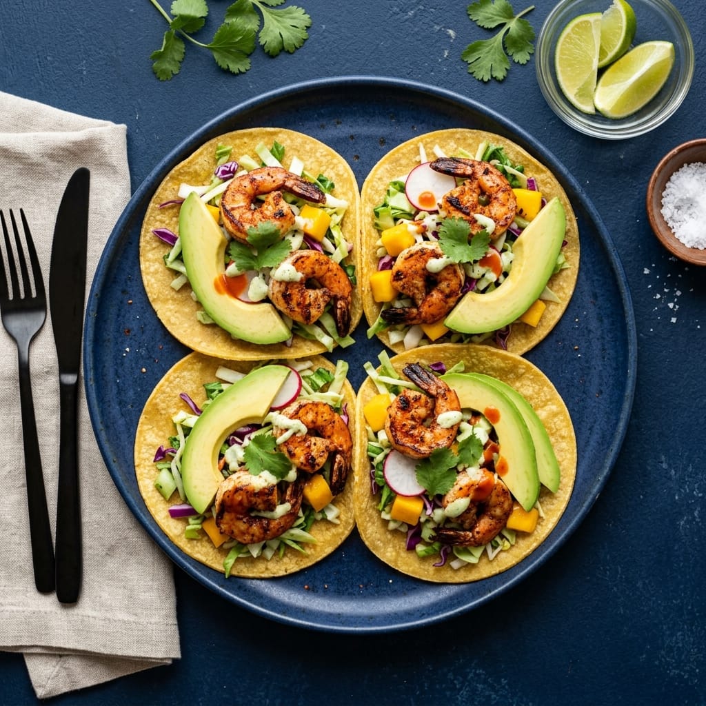Chipotle Shrimp Tacos with Mango Slaw